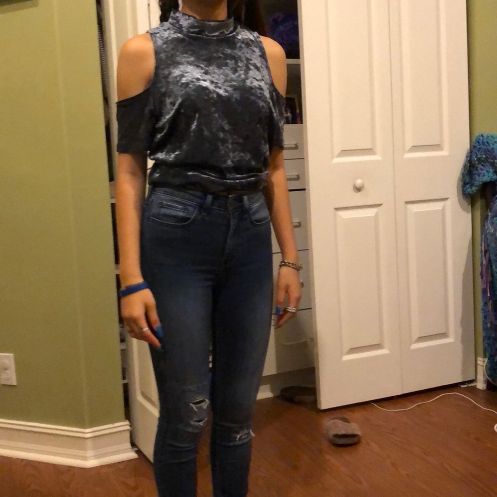 Purple off the shoulder shirt